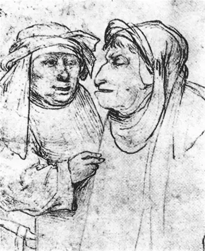 Two Caricatured Heads Hieronymus Bosch